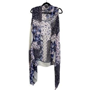 Lane Bryant Kimono Cardigan Womens One Size Blue Floral Asymmetrical Hem Open